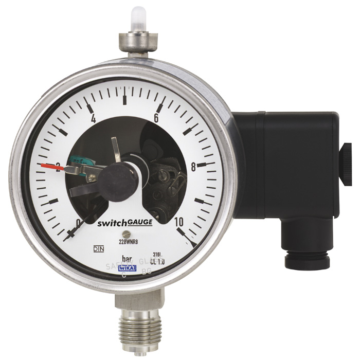 Bourdon tube pressure gauge with switch contacts For the process industry, NS 100 and 160